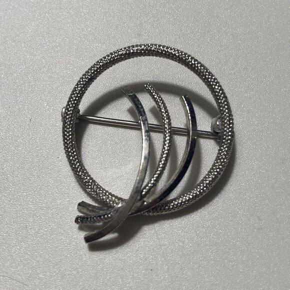 Vintage Sterling Silver 925 Modernist Round Textured Brooch Minimalist MCM - Picture 8 of 11
